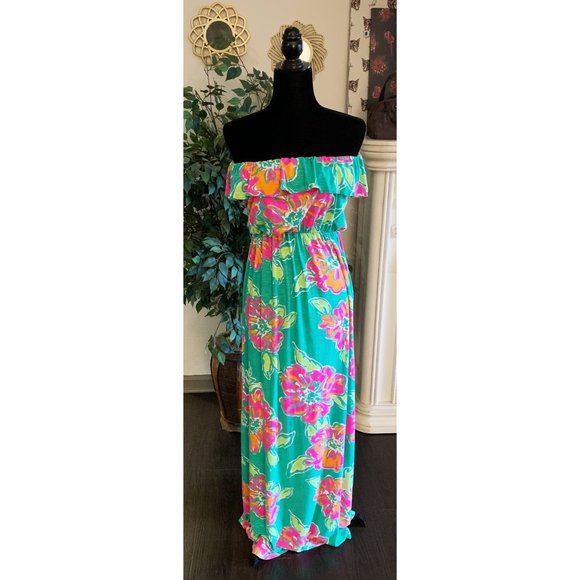 Lilly Pulitzer Floral Maxi Dress - Turquoise and Pink - Picture 5 of 6
